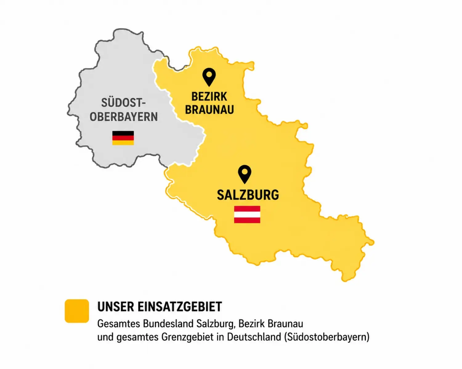 Karte des Einsatzgebiets: Salzburg, Bezirk Braunau und Südostoberbayern